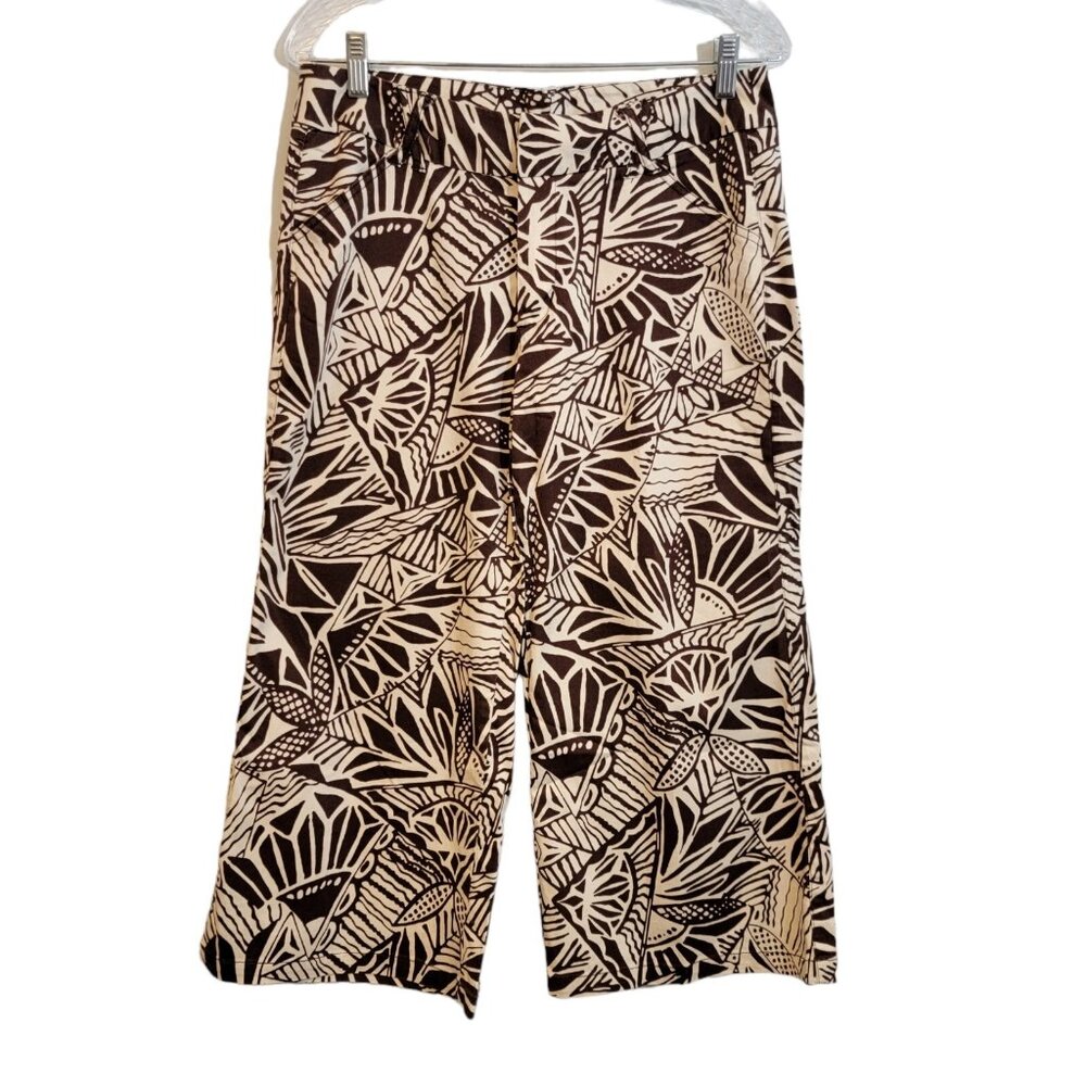 Willi Smith Tropical Print Pants Hawaiian Beach Wide Leg Crop Womens Sz 6